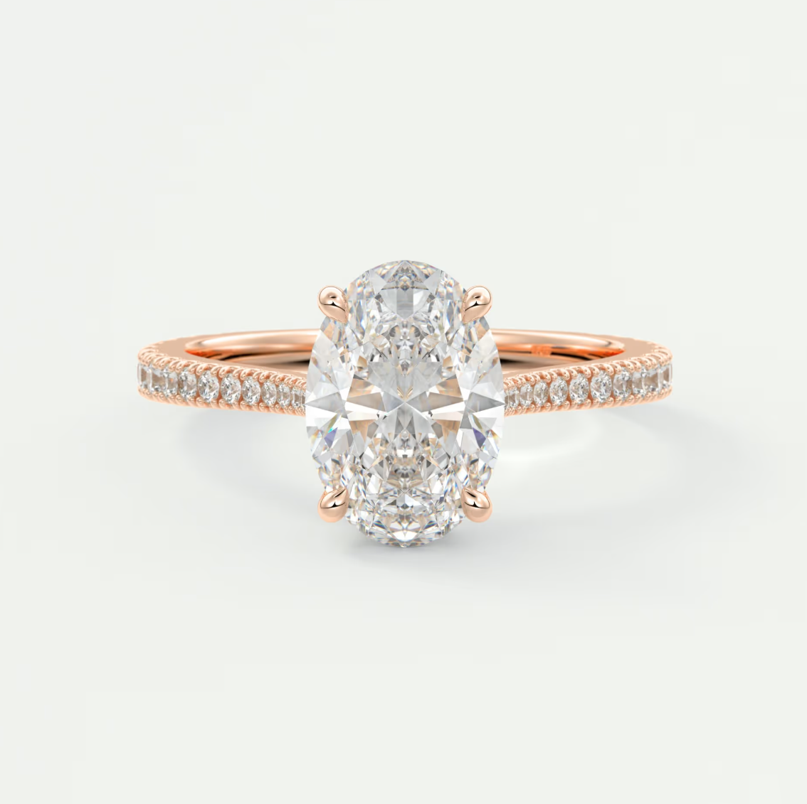 Custom made juliette oval hidden halo cathedral engagement ring | diamond lab