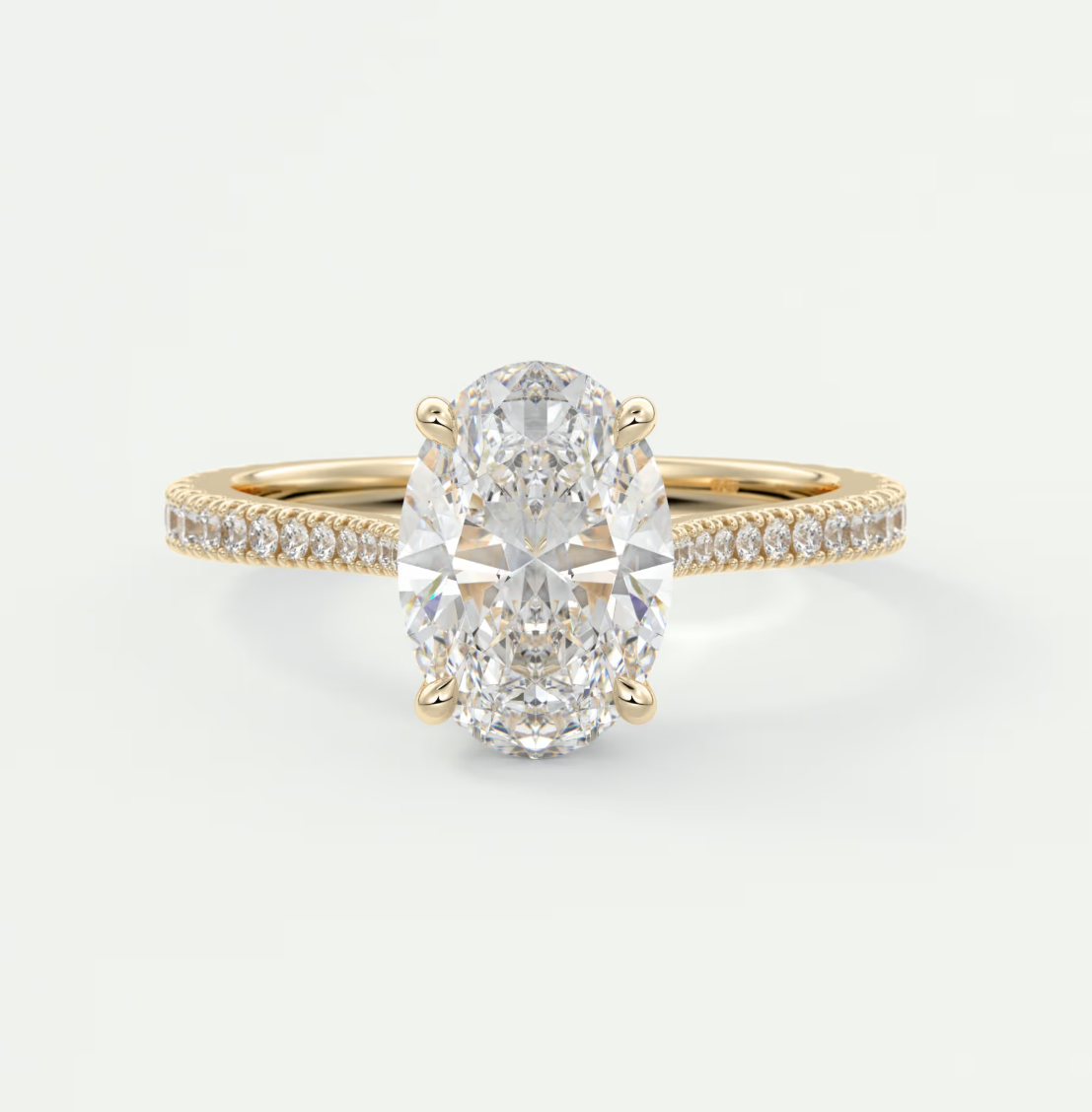 Custom made juliette oval hidden halo cathedral engagement ring | diamond lab