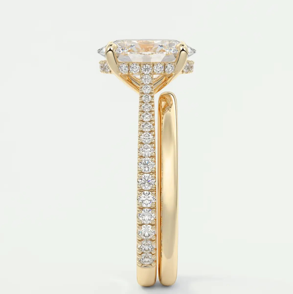 Custom made juliette oval hidden halo cathedral engagement ring | diamond lab