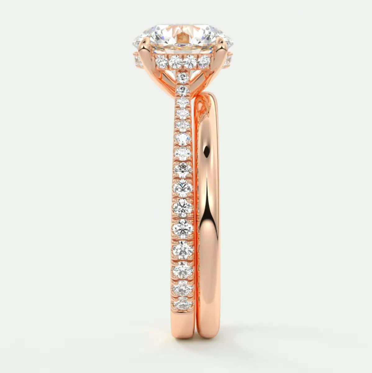 Custom made juliette round hidden halo cathedral engagement ring | diamond lab