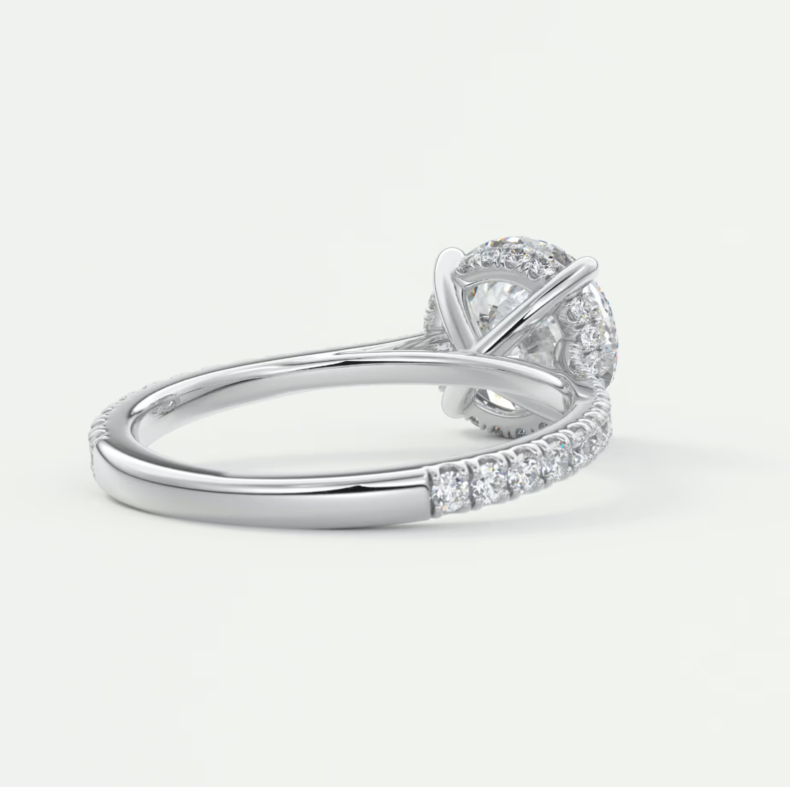 Custom made juliette round hidden halo cathedral engagement ring | diamond lab