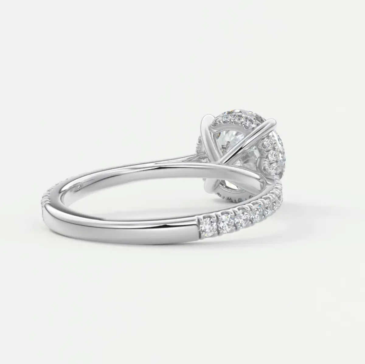 Custom made juliette round hidden halo cathedral engagement ring | diamond lab