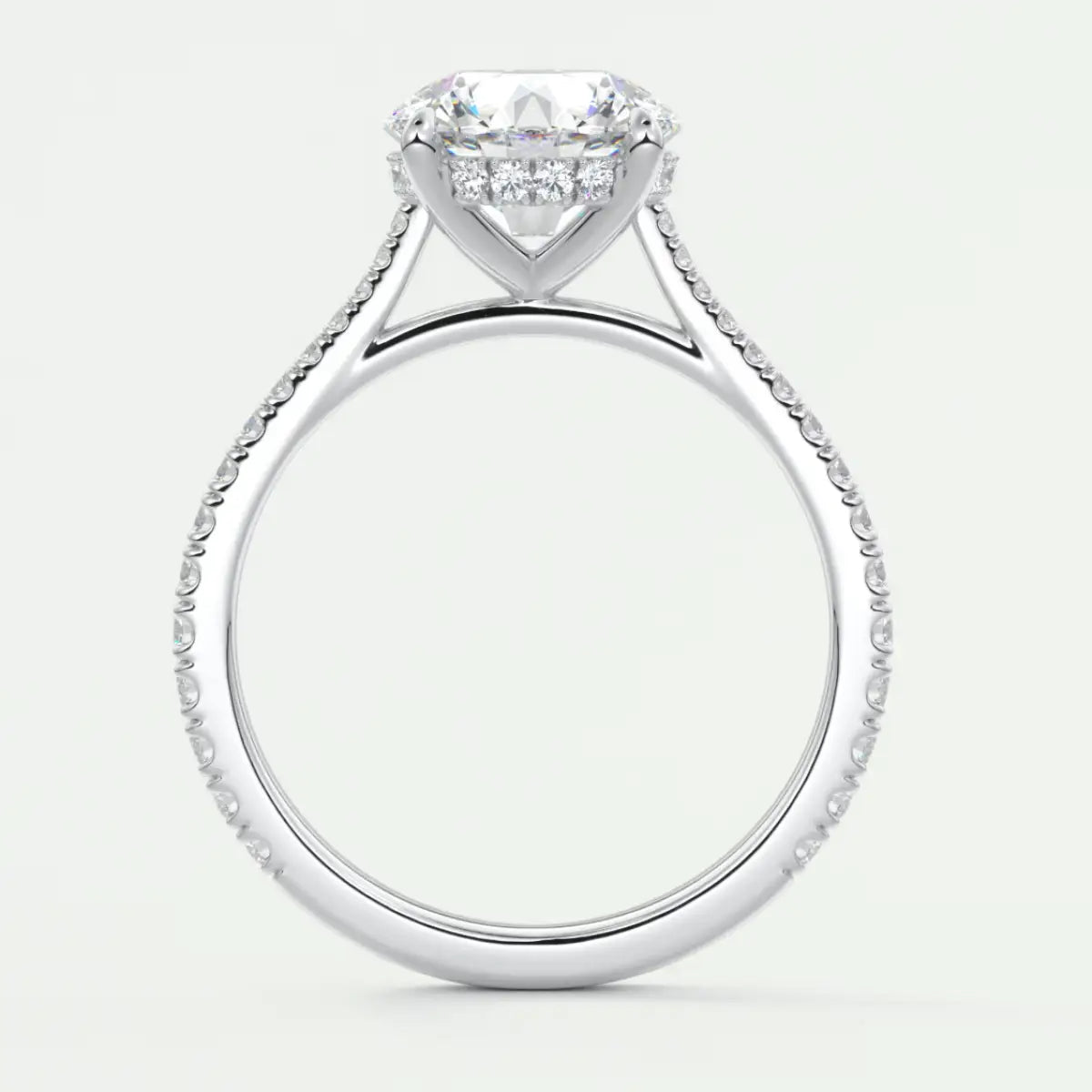 Custom made juliette round hidden halo cathedral engagement ring | diamond lab