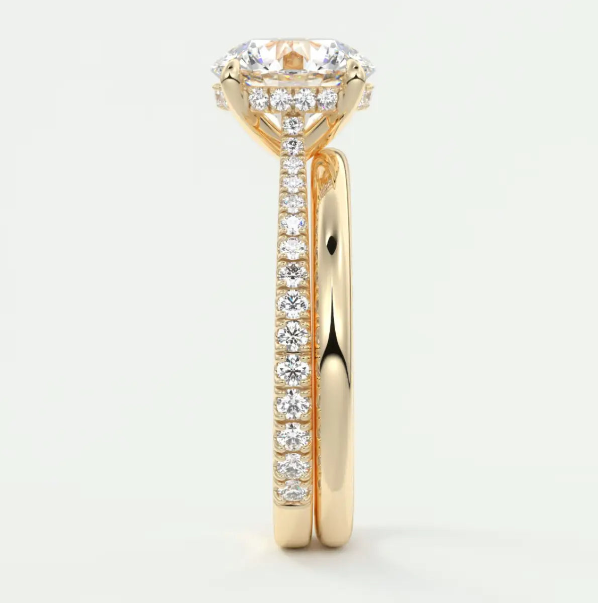 Custom made juliette round hidden halo cathedral engagement ring | diamond lab