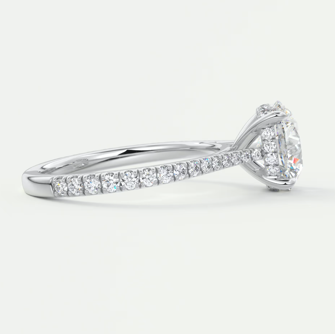 Custom made juliette round hidden halo cathedral engagement ring | diamond lab