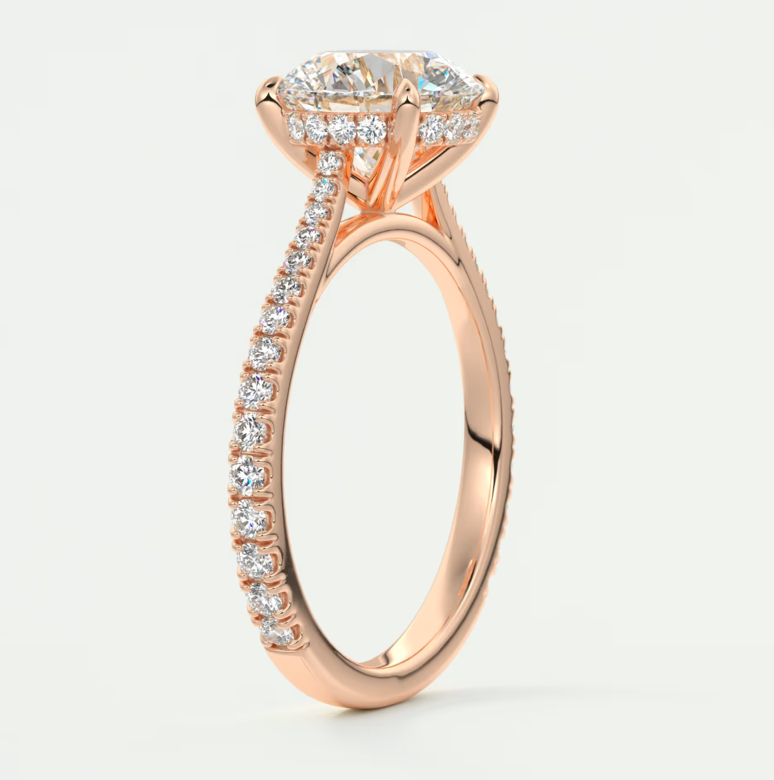 Custom made juliette round hidden halo cathedral engagement ring | diamond lab