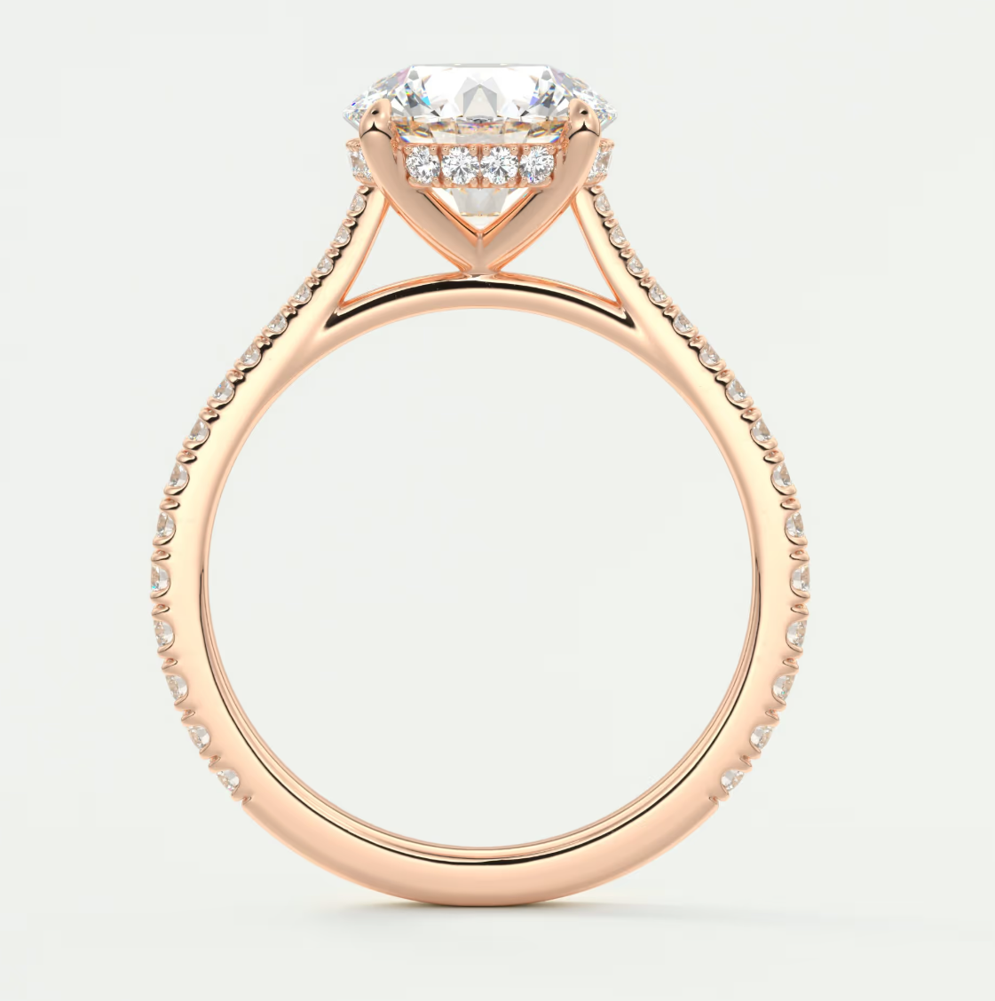 Custom made juliette round hidden halo cathedral engagement ring | diamond lab