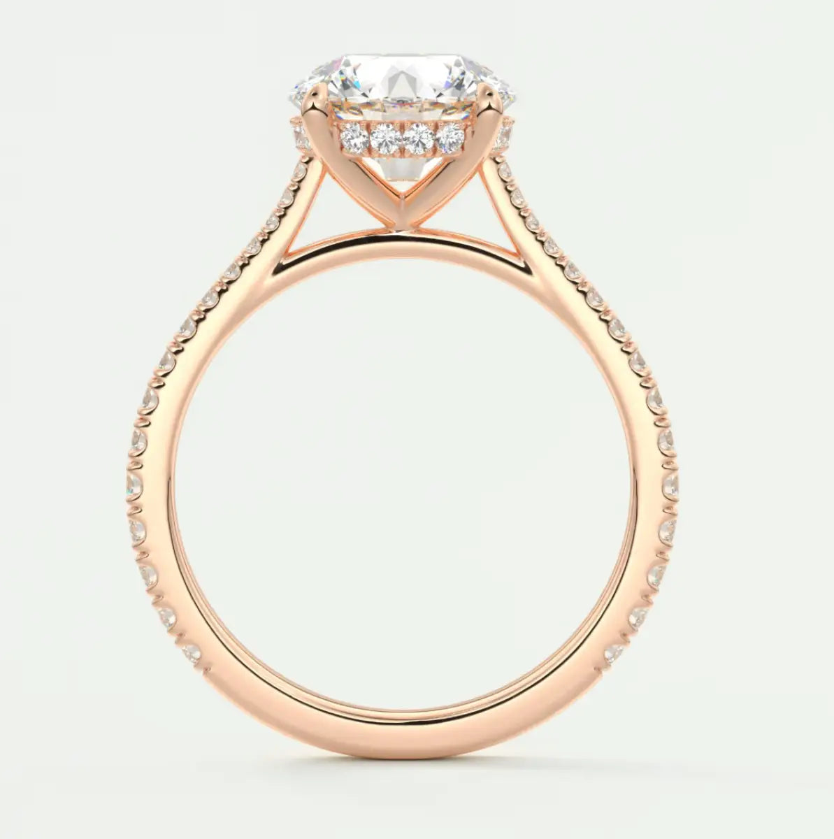 Custom made juliette round hidden halo cathedral engagement ring | diamond lab