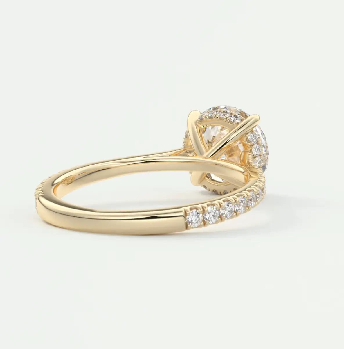 Custom made juliette round hidden halo cathedral engagement ring | diamond lab