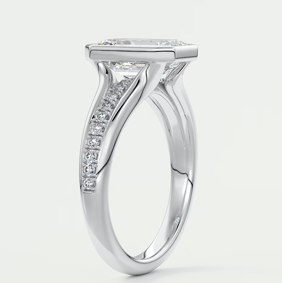 Custom made neriah emerald bezel set engagement ring | split shank | diamond lab