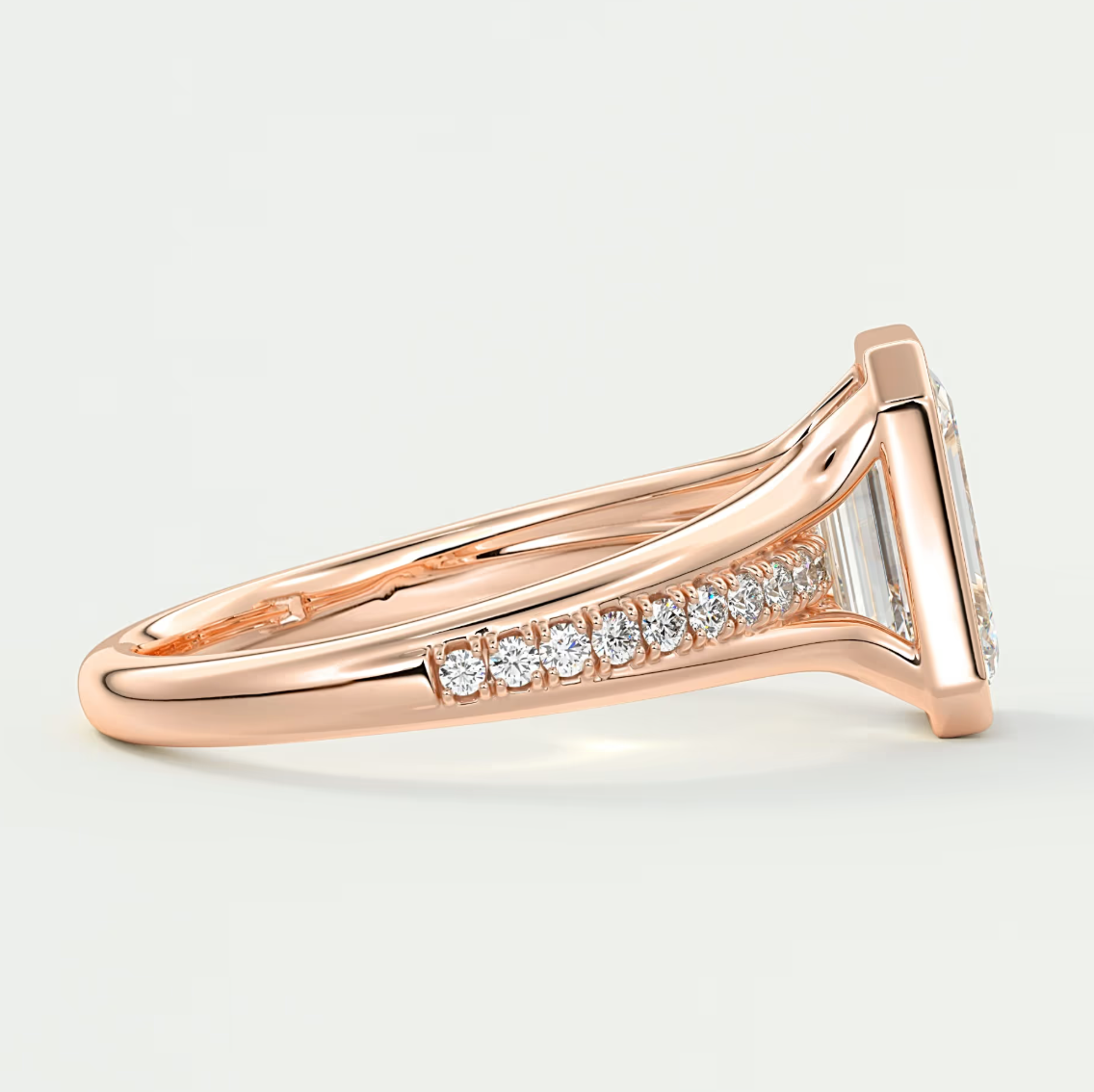 Custom made neriah emerald bezel set engagement ring | split shank | diamond lab