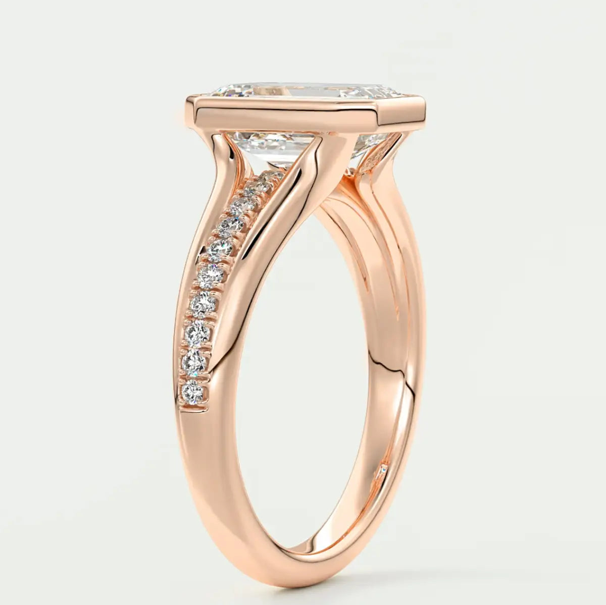 Custom made neriah emerald bezel set engagement ring | split shank | diamond lab