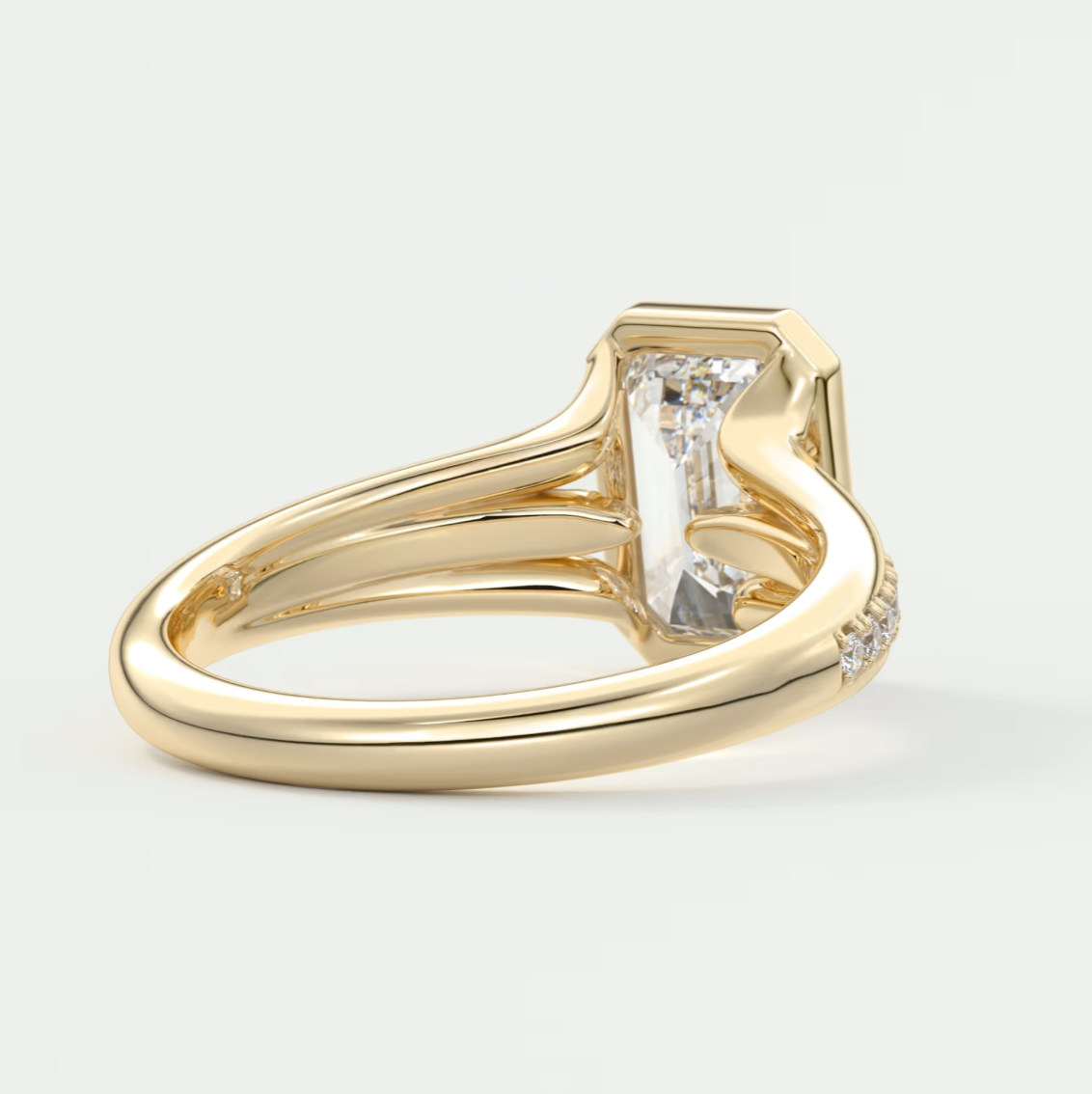 Custom made neriah emerald bezel set engagement ring | split shank | diamond lab