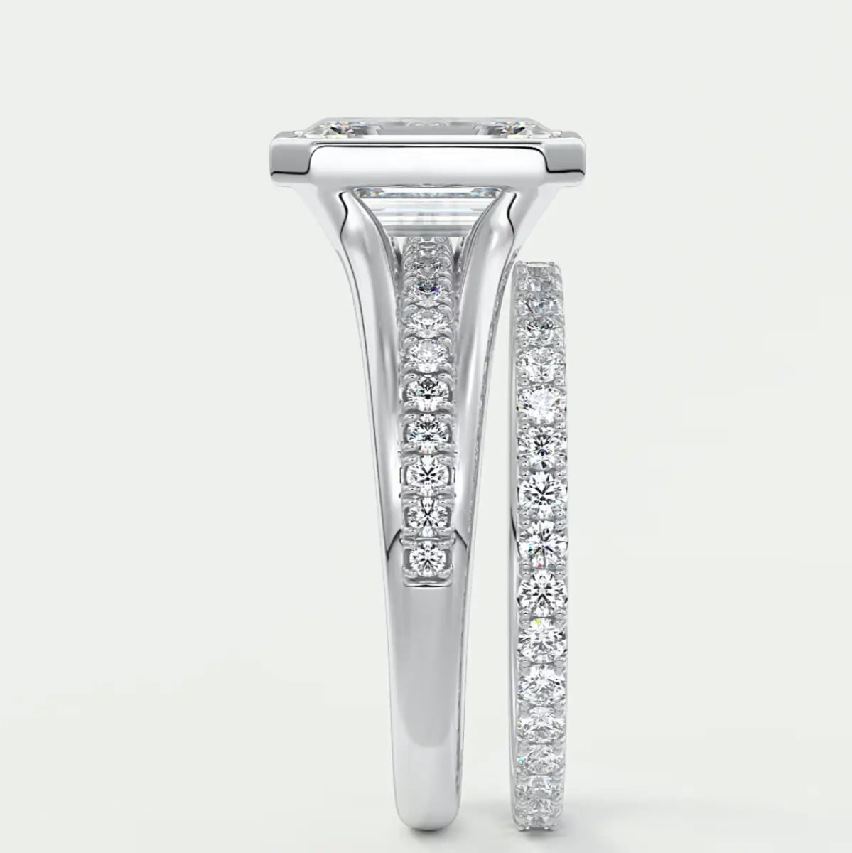 Custom made neriah emerald bezel set engagement ring | split shank | diamond lab