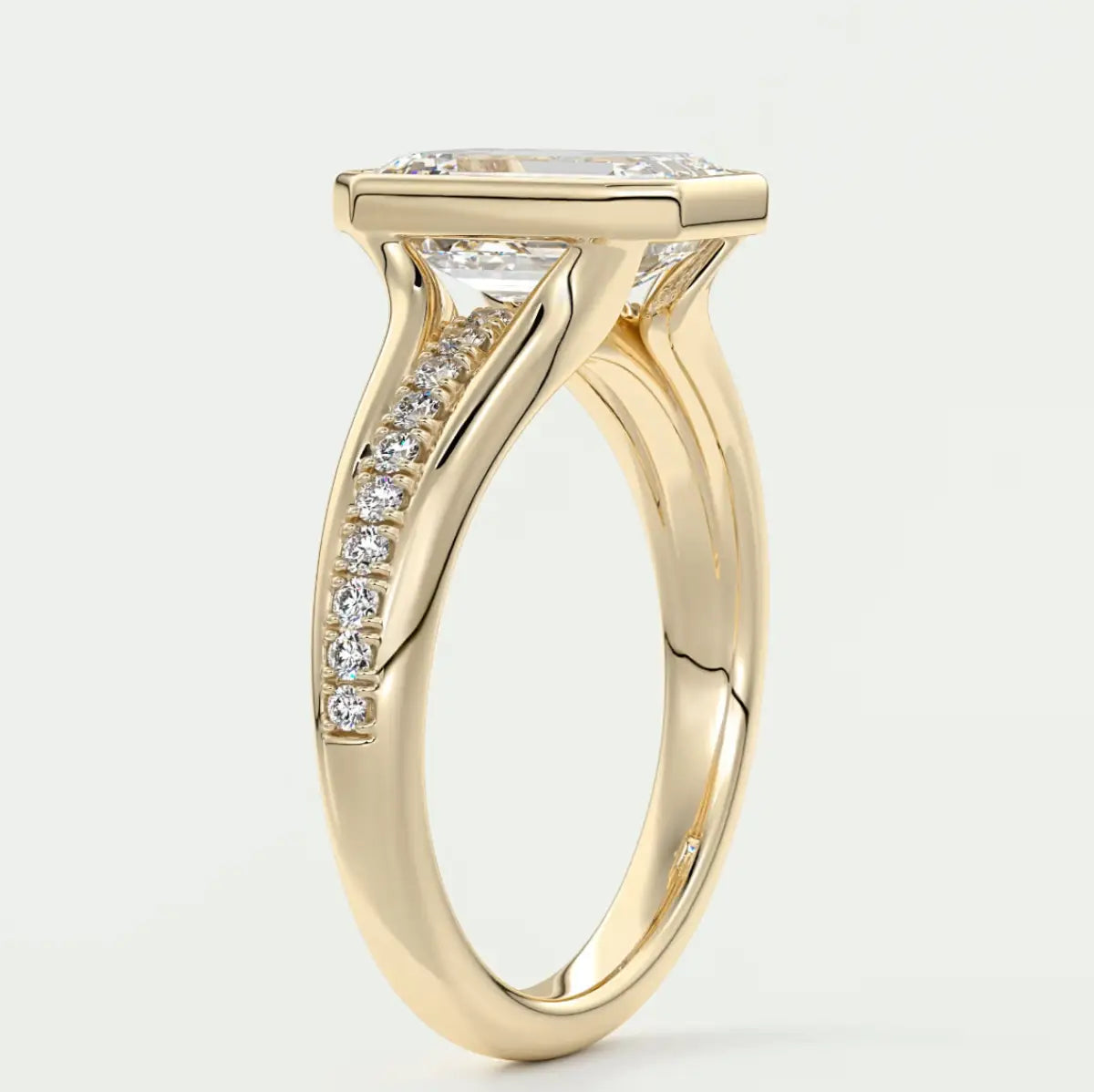 Custom made neriah emerald bezel set engagement ring | split shank | diamond lab