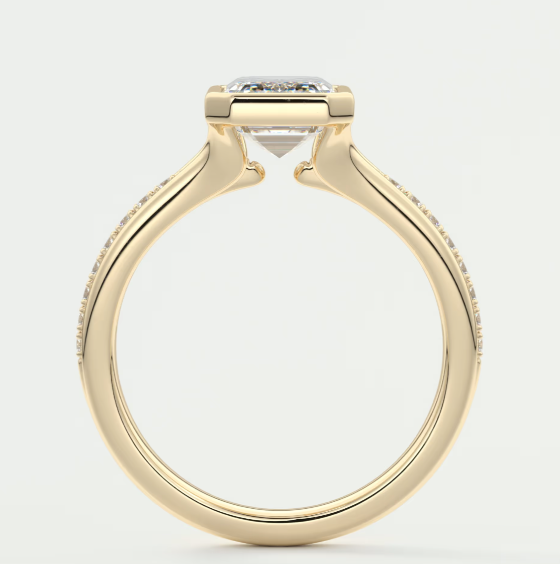 Custom made neriah emerald bezel set engagement ring | split shank | diamond lab