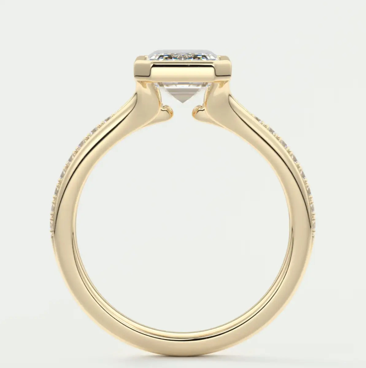 Custom made neriah emerald bezel set engagement ring | split shank | diamond lab