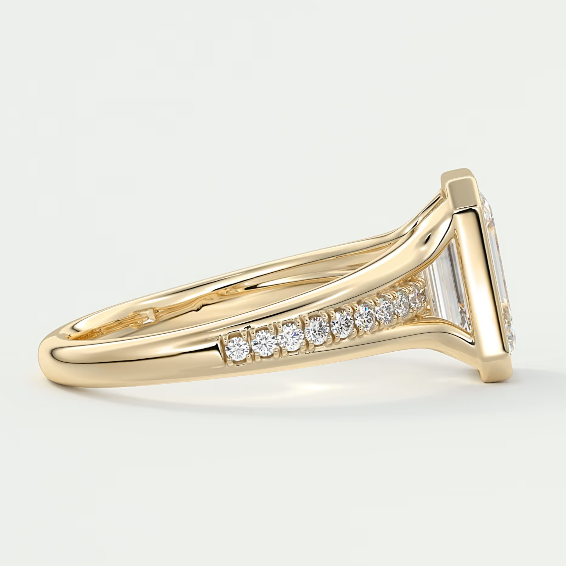 Custom made neriah emerald bezel set engagement ring | split shank | diamond lab