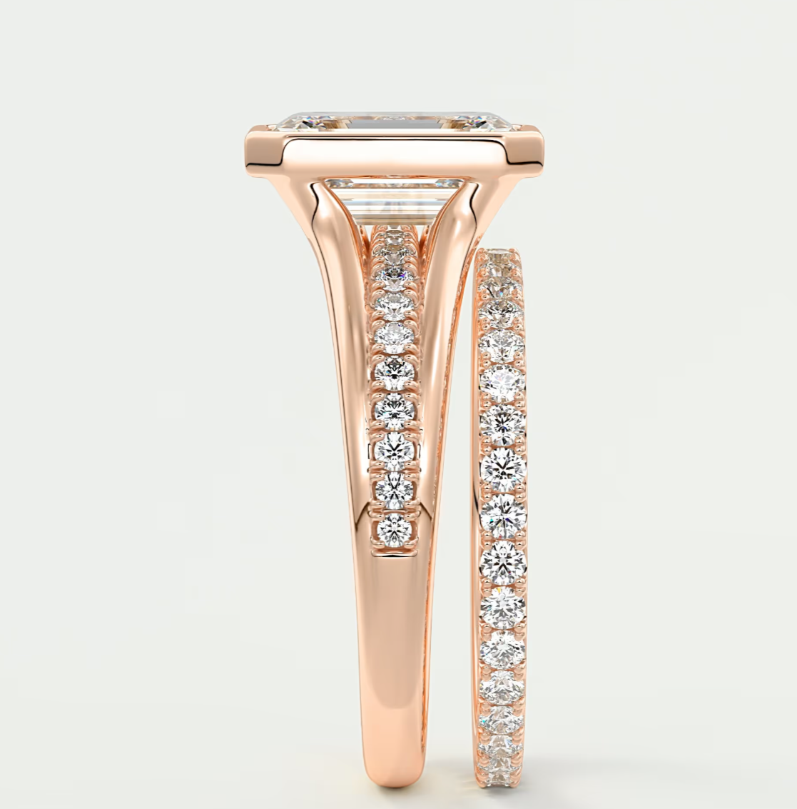 Custom made neriah emerald bezel set engagement ring | split shank | diamond lab