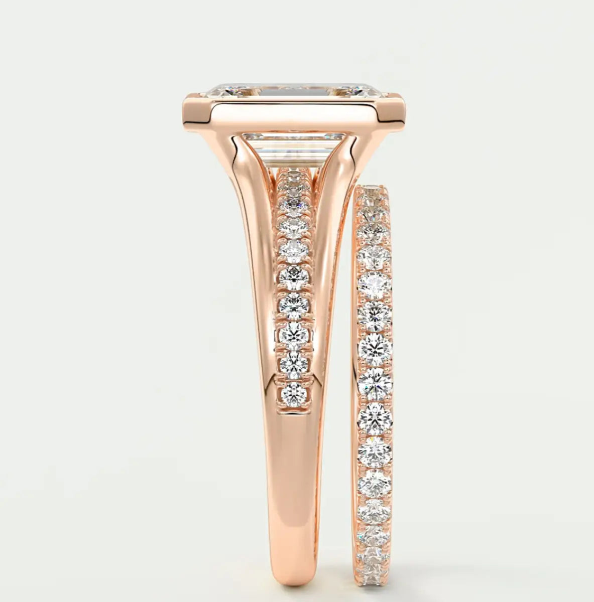 Custom made neriah emerald bezel set engagement ring | split shank | diamond lab