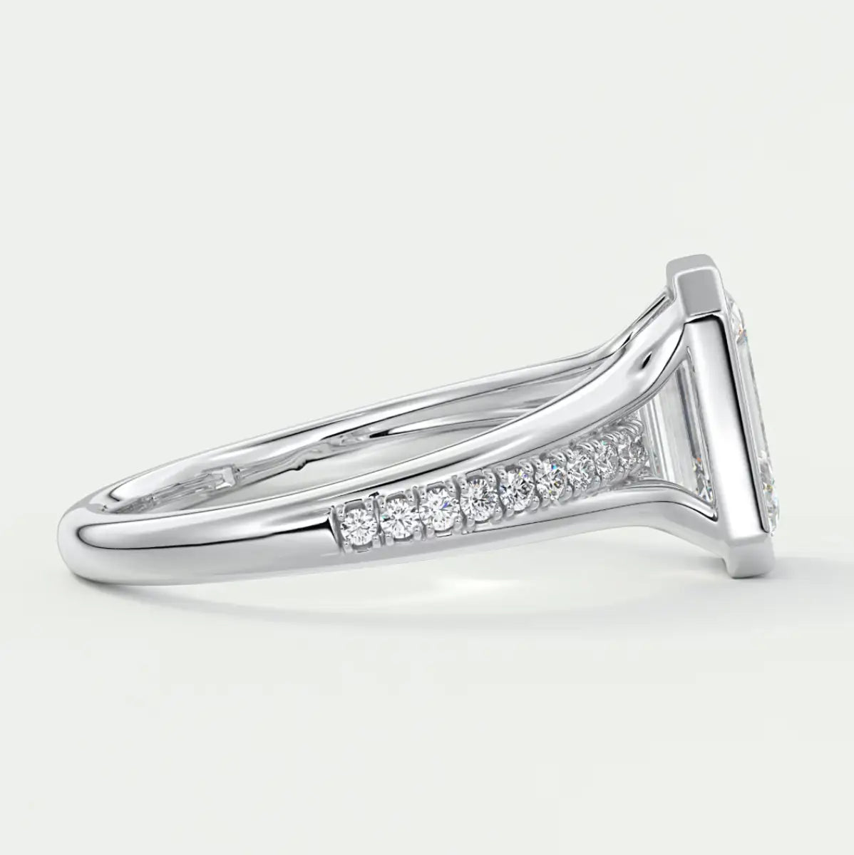 Custom made neriah emerald bezel set engagement ring | split shank | diamond lab