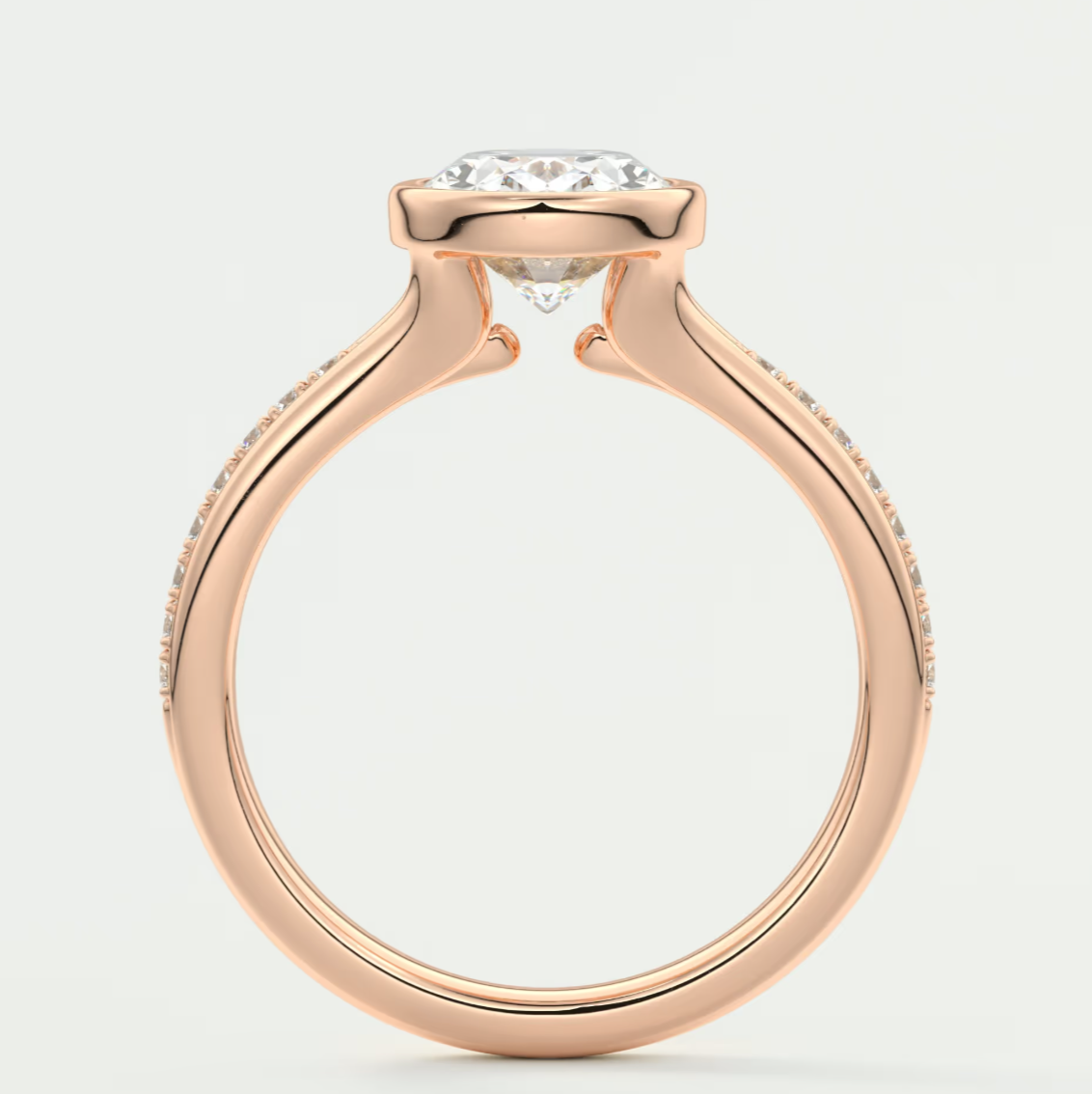 Custom made neriah oval bezel set engagement ring | split shank | diamond lab