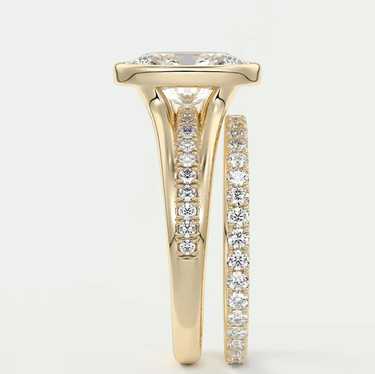 Custom made neriah oval bezel set engagement ring | split shank | diamond lab