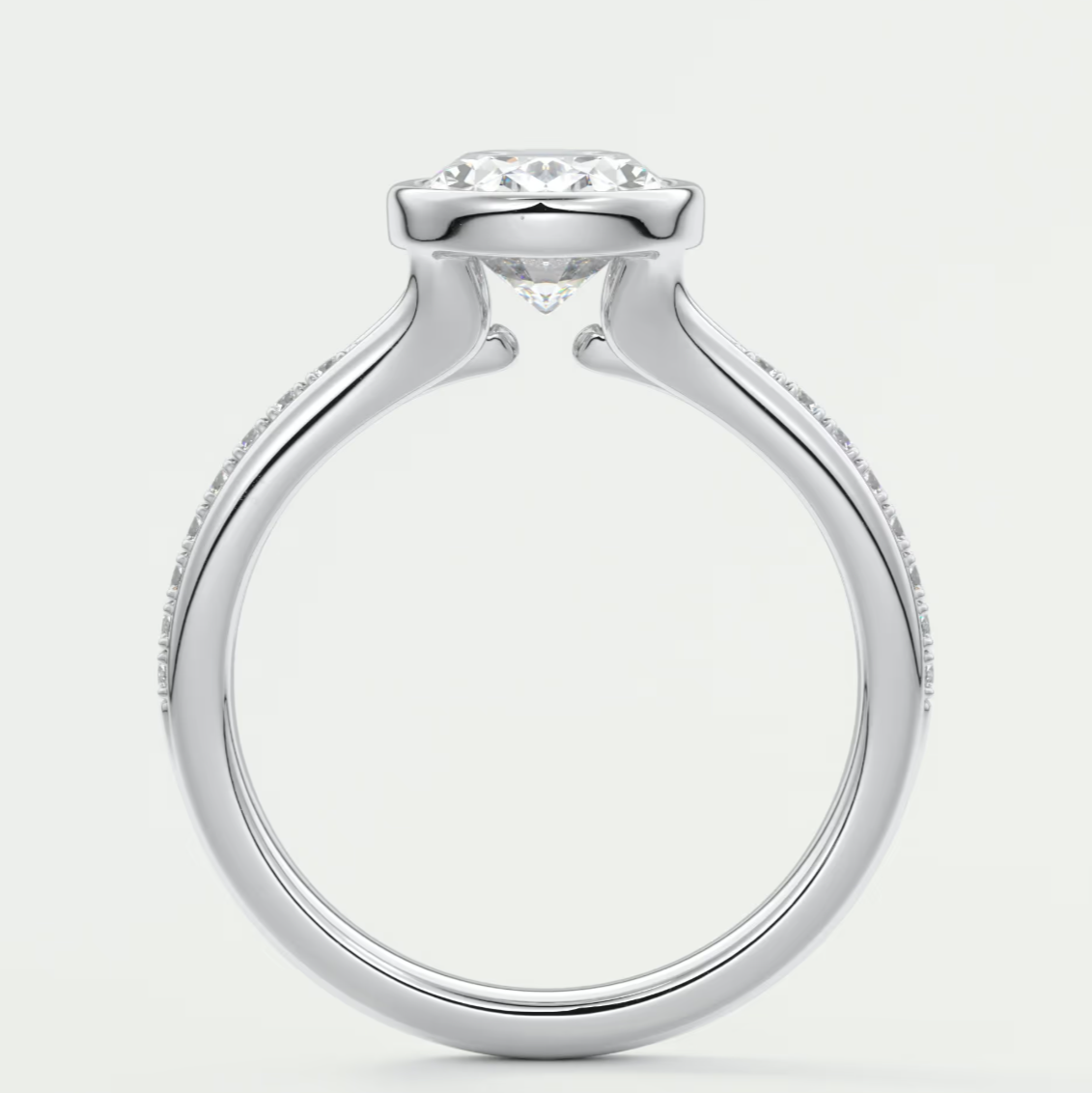 Custom made neriah oval bezel set engagement ring | split shank | diamond lab