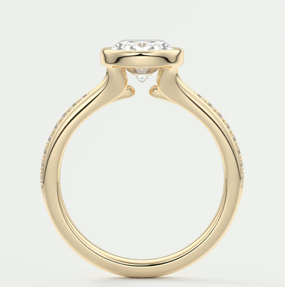 Custom made neriah oval bezel set engagement ring | split shank | diamond lab