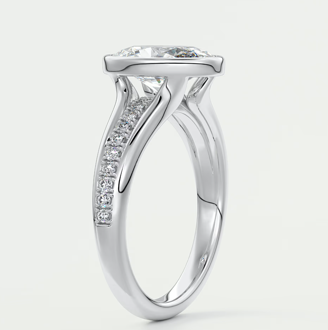 Custom made neriah oval bezel set engagement ring | split shank | diamond lab