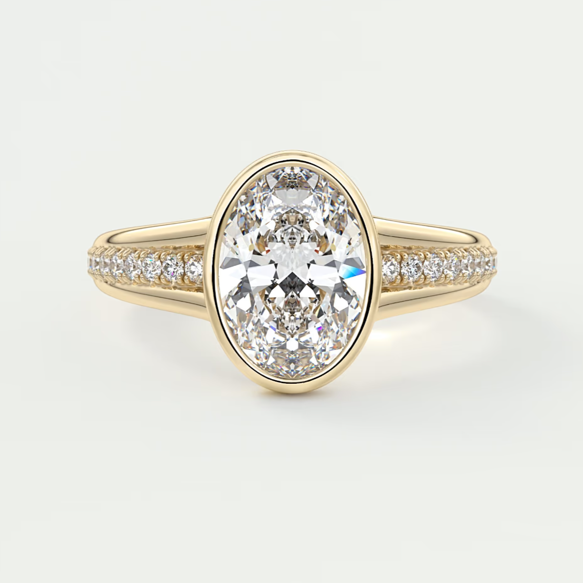 Custom made neriah oval bezel set engagement ring | split shank | diamond lab