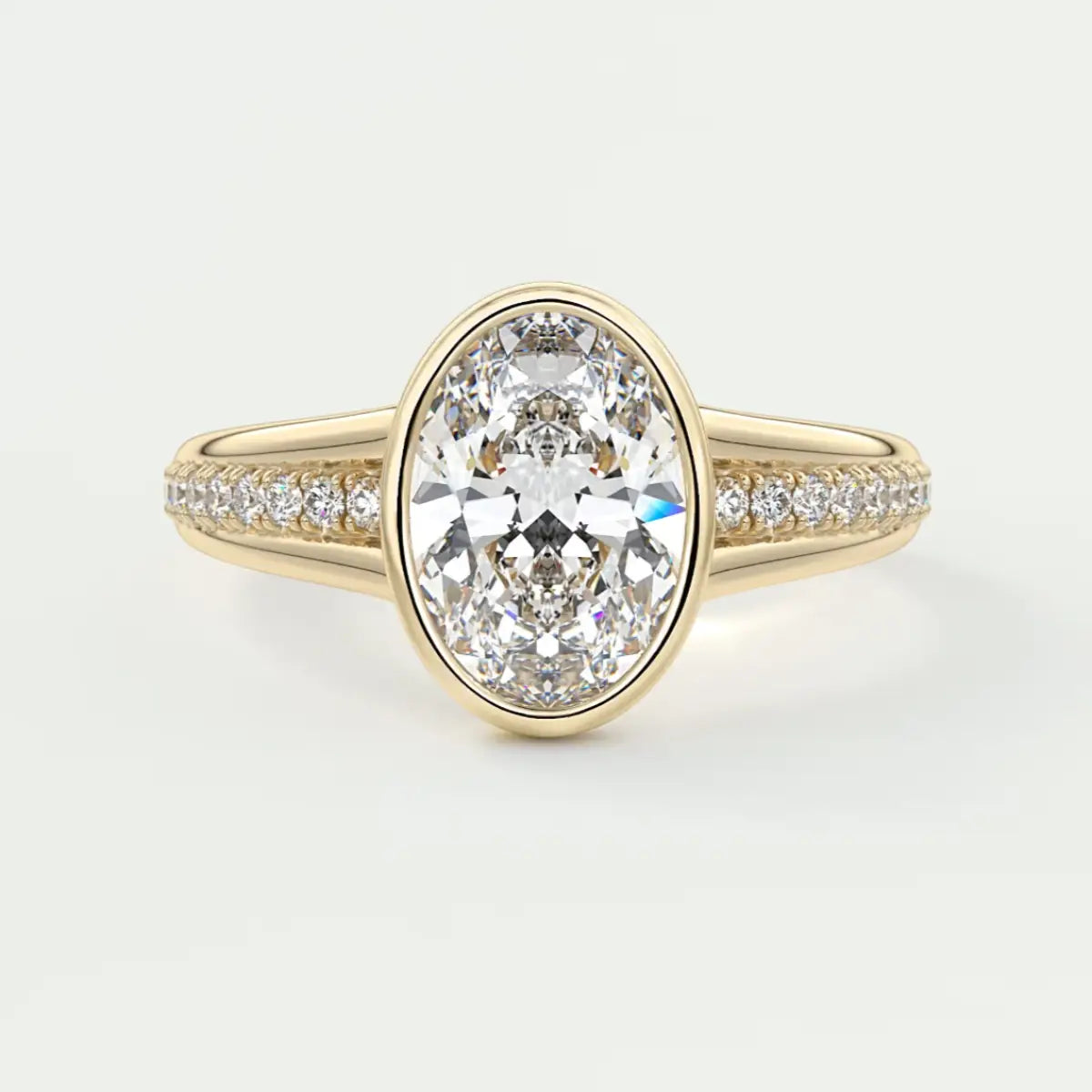 Custom made neriah oval bezel set engagement ring | split shank | diamond lab