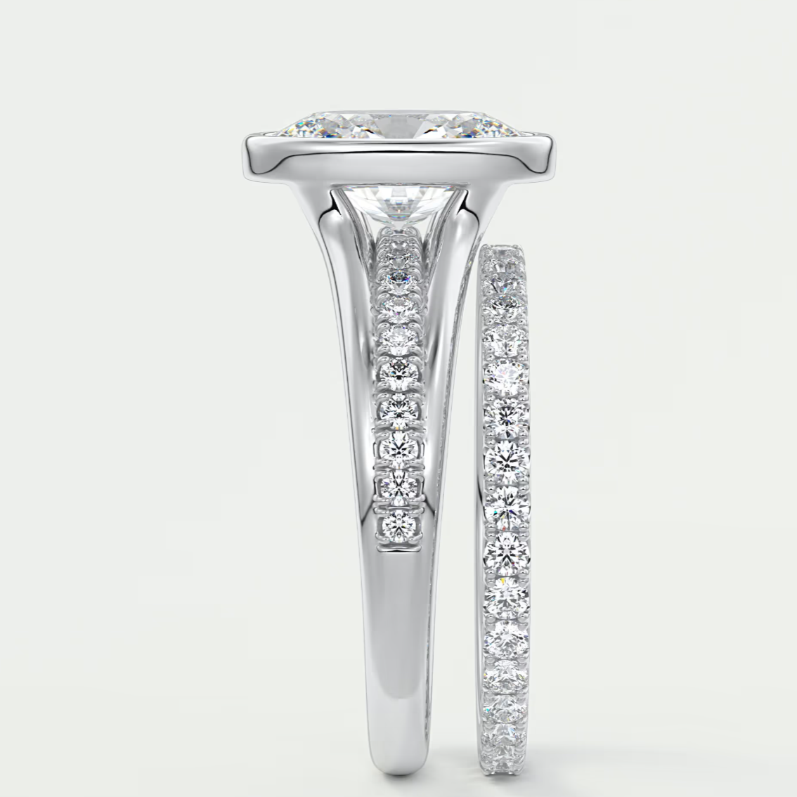 Custom made neriah oval bezel set engagement ring | split shank | diamond lab