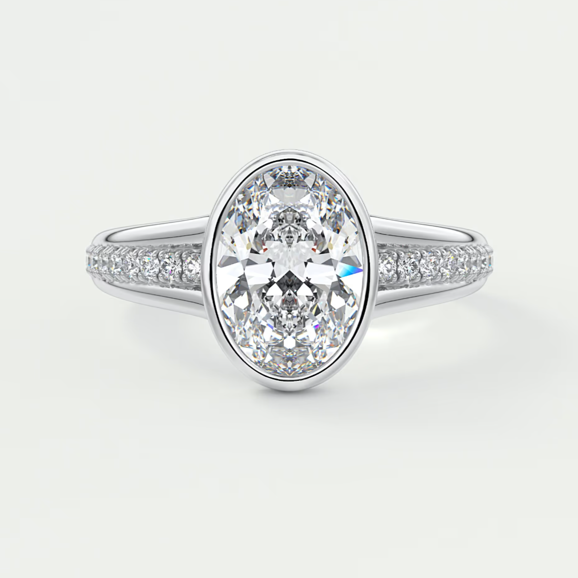 Custom made neriah oval bezel set engagement ring | split shank | diamond lab