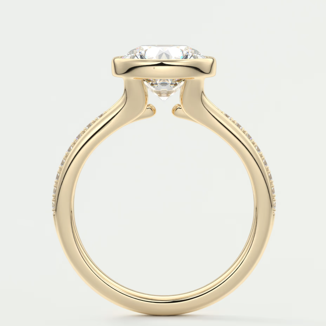 Custom made neriah round bezel engagement ring | split shank design | diamond lab