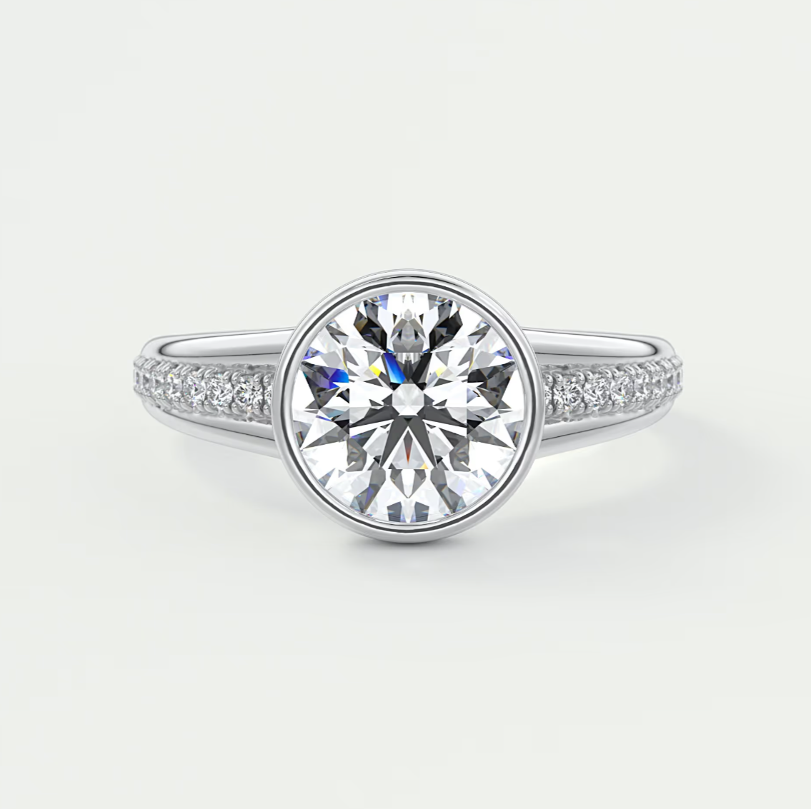 Custom made neriah round bezel engagement ring | split shank design | diamond lab
