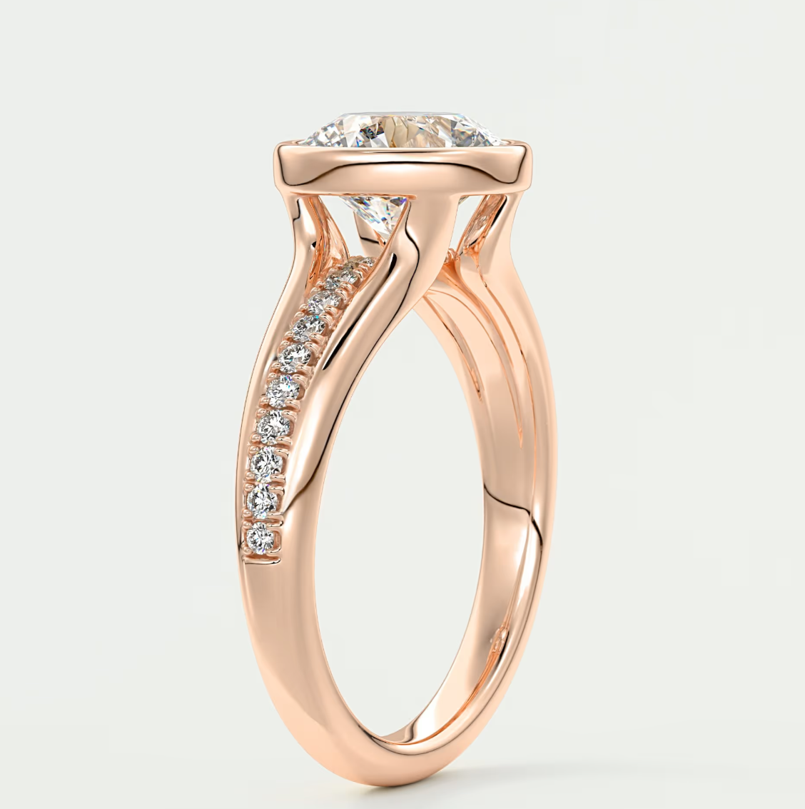 Custom made neriah round bezel engagement ring | split shank design | diamond lab