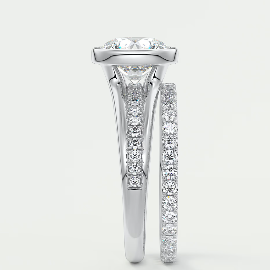 Custom made neriah round bezel engagement ring | split shank design | diamond lab