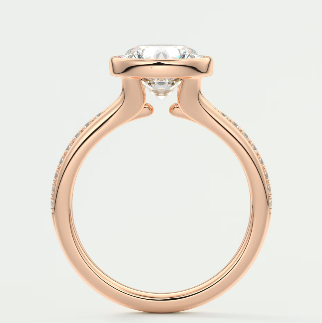 Custom made neriah round bezel engagement ring | split shank design | diamond lab