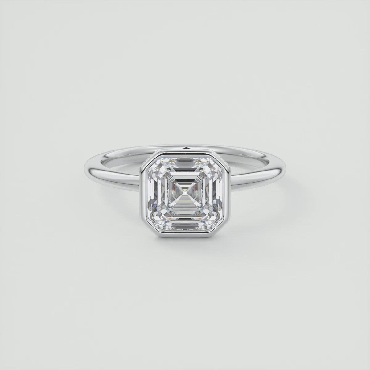 Véda Asscher Bezel Engagement Ring – Lab Diamond or Moissanite