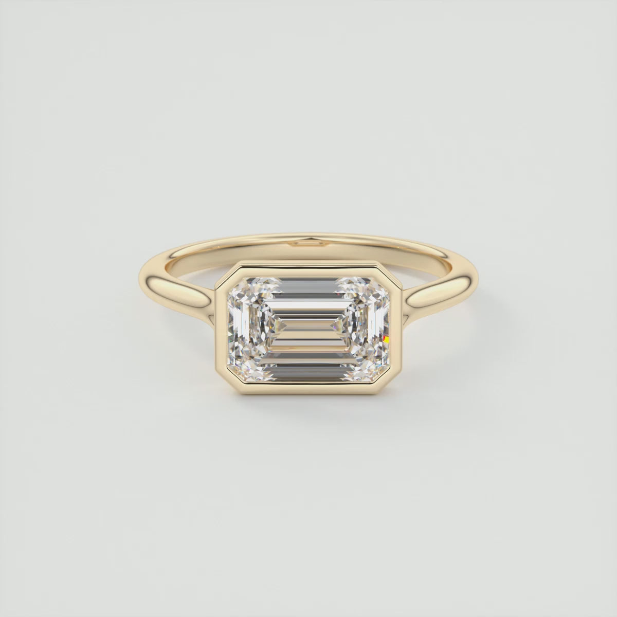 Aeris East-West Emerald Bezel Engagement Ring – Lab Diamond or Moissanite