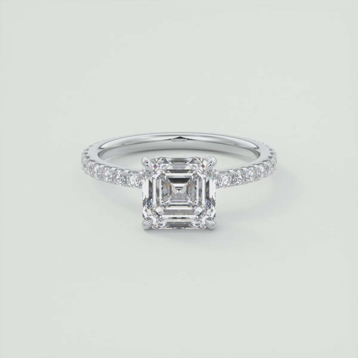 Elara Asscher Pavé Engagement Ring – Lab Diamond or Moissanite