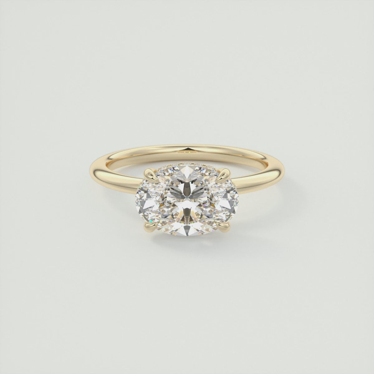 Celestia East-West Oval Hidden Halo Ring – Lab Diamond or Moissanite