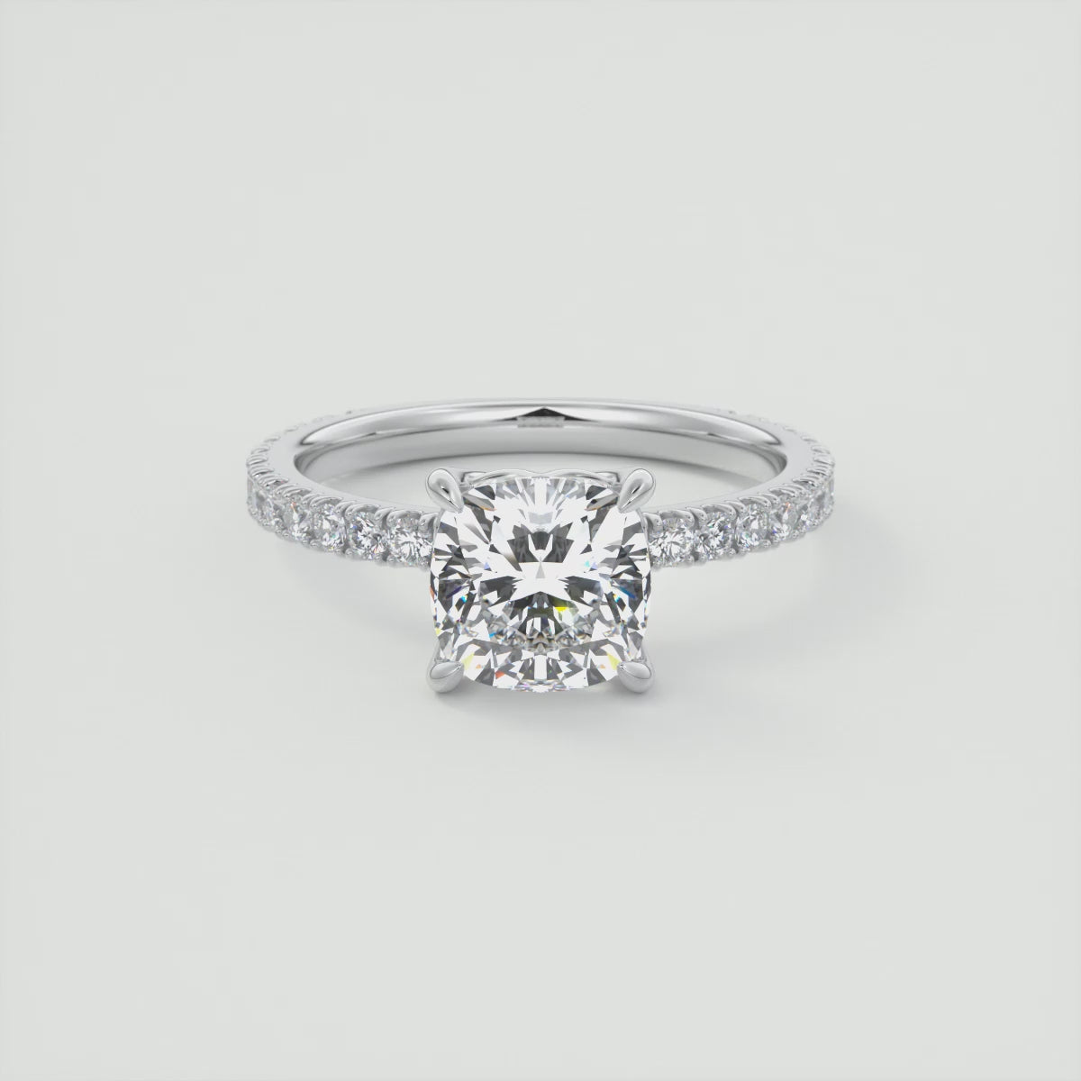 Elara Cushion Pavé Engagement Ring – Lab Diamond or Moissanite
