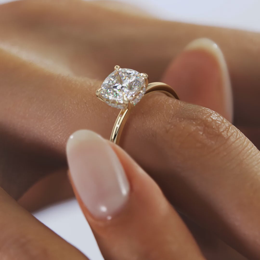 Celestia Cushion Hidden Halo Ring – Lab Diamond or Moissanite