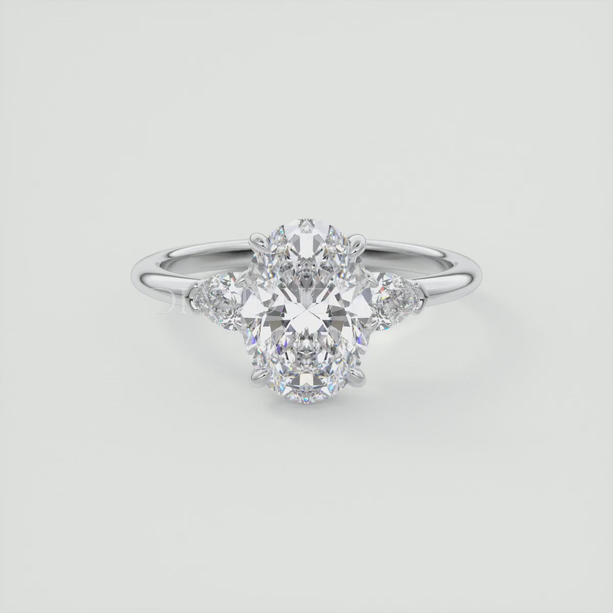 Elysian Oval with Pear Three-Stone Engagement Ring – Lab Diamond or Moissanite