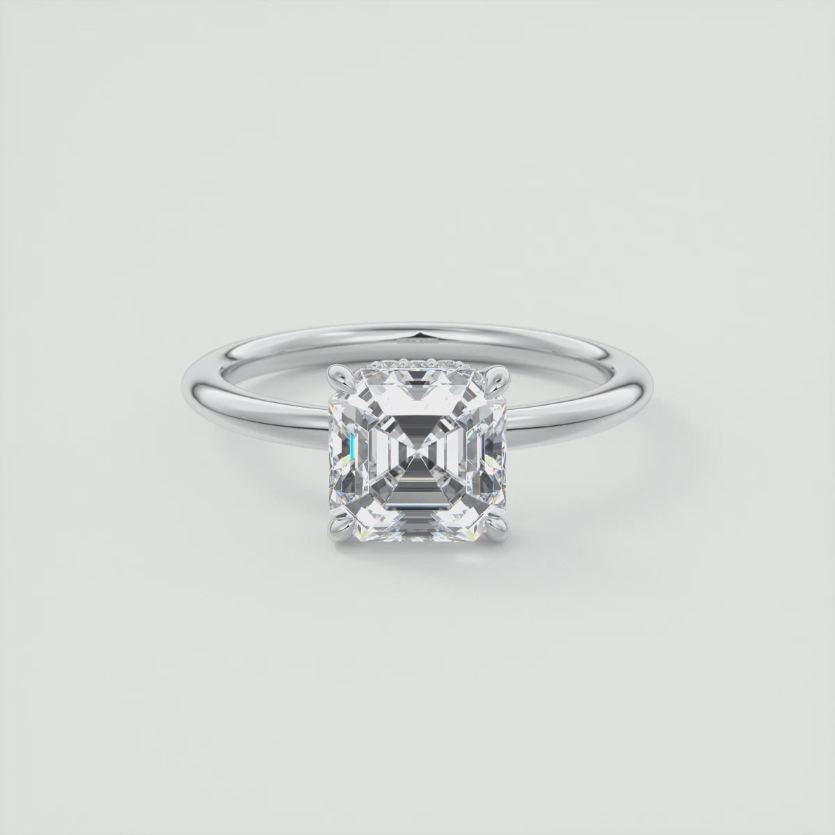 Aurora Asscher Hidden Halo Ring – Lab Diamond or Moissanite