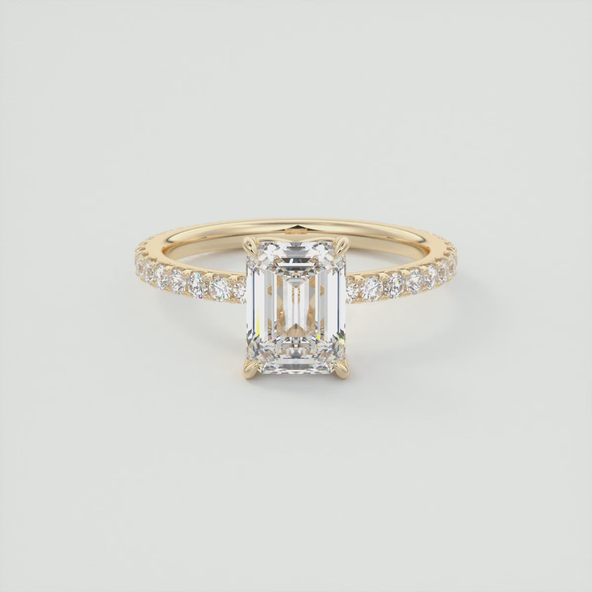 Elara Emerald Pavé Engagement Ring – Lab Diamond or Moissanite