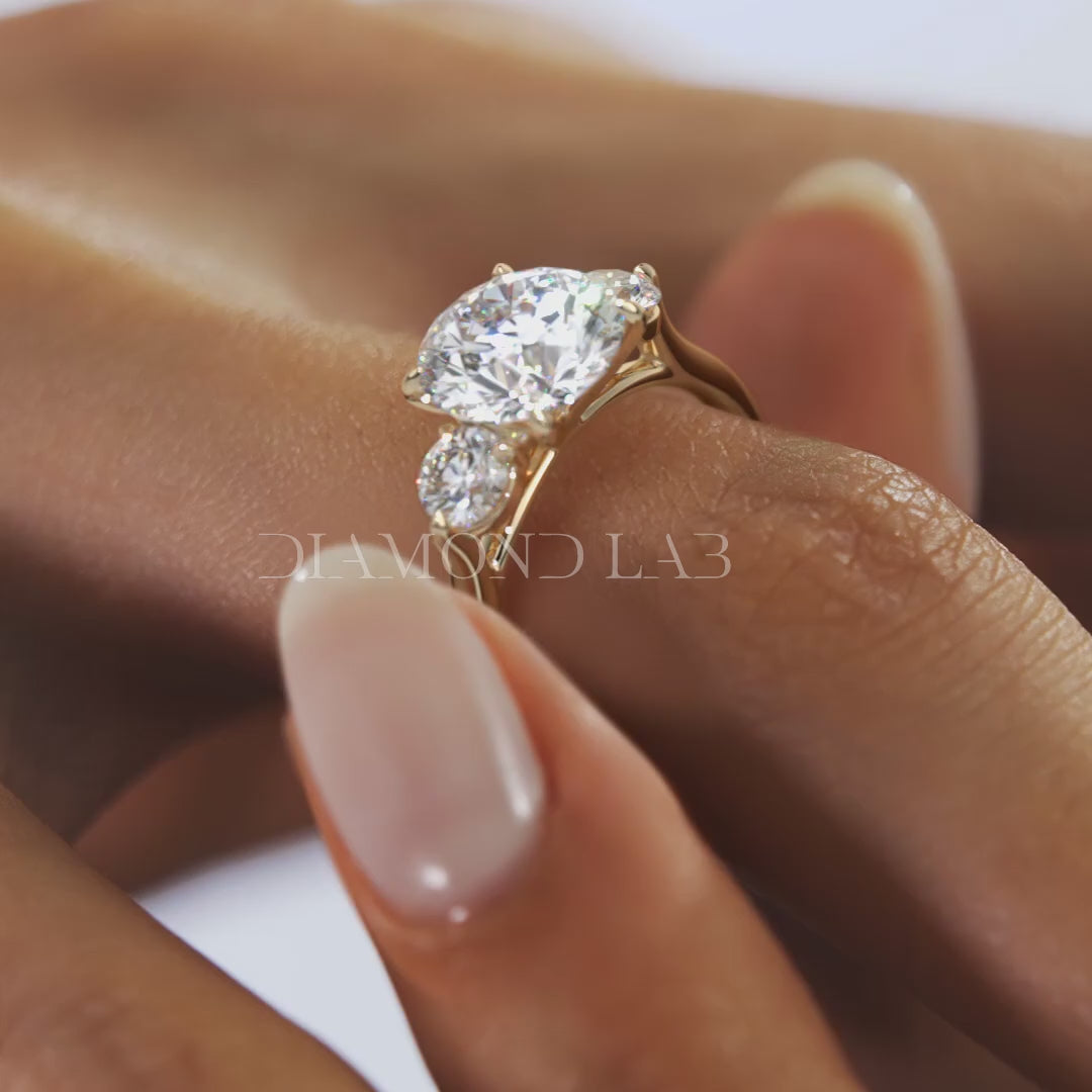 Aveline Round Cathedral Three-Stone Engagement Ring