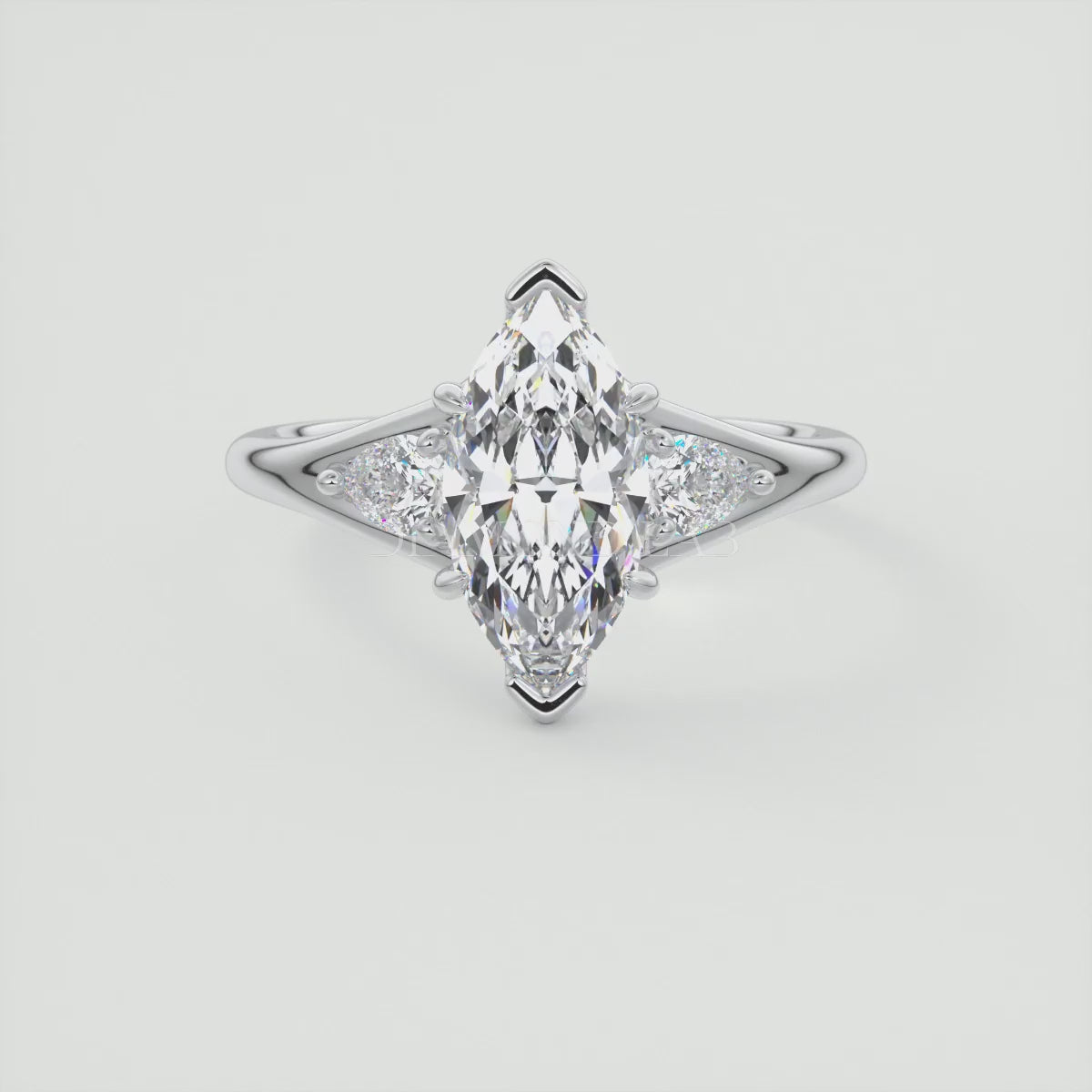 Solena Marquise Three-Stone Split Shank Engagement Ring with Pear Side Stones
